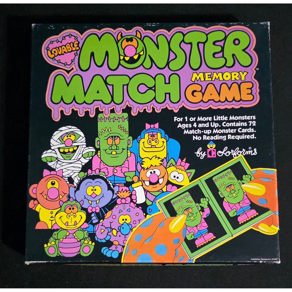 Vintage 1986 Colorforms Lovable Monster Match Memory Game 72 Cards Retro Kids